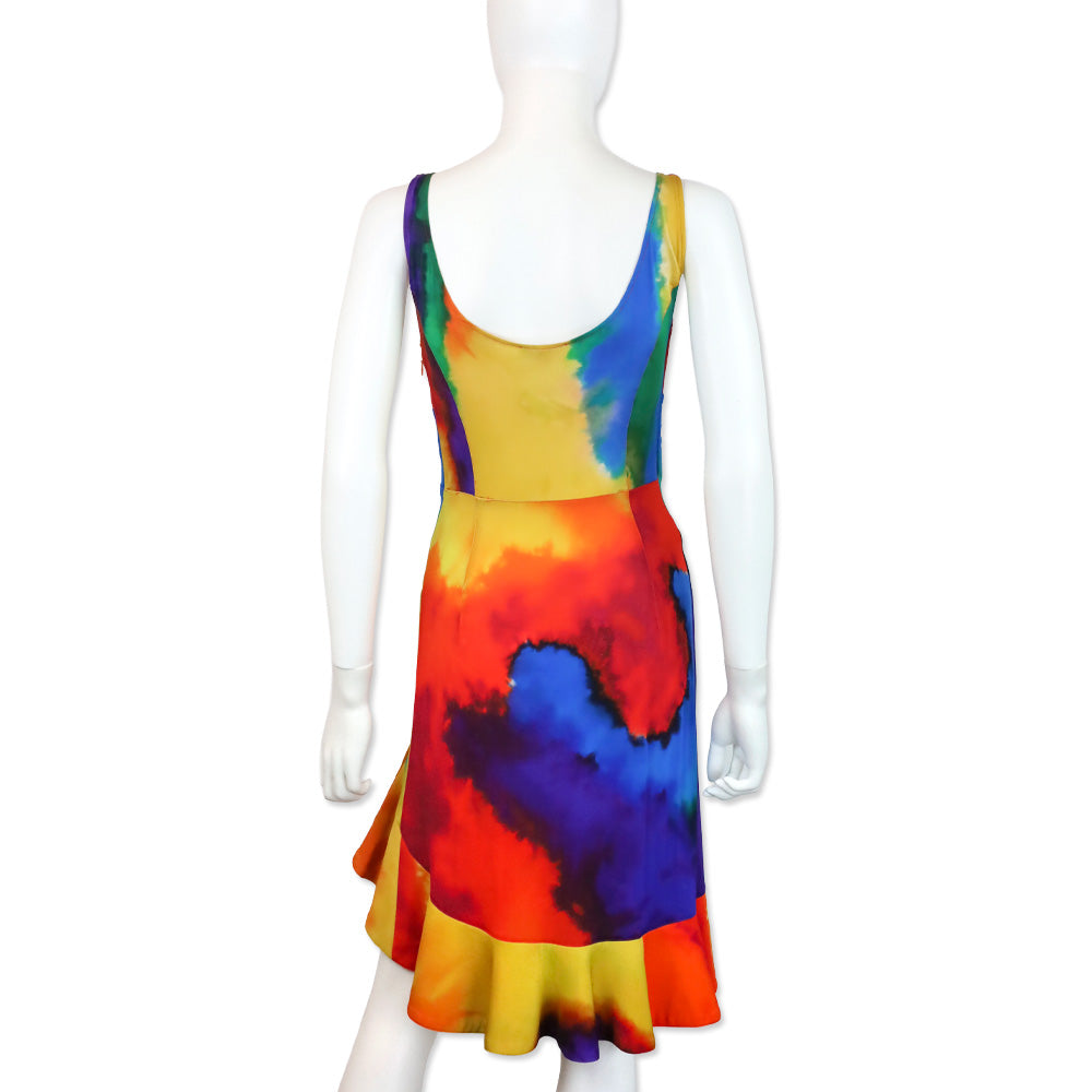 Paco Rabanne Plastic Hart Tie Dye Asymmetric Ruffle Mini Dress