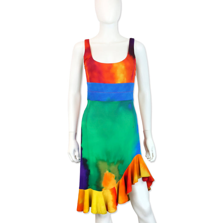 Paco Rabanne Plastic Hart Tie Dye Asymmetric Ruffle Mini Dress