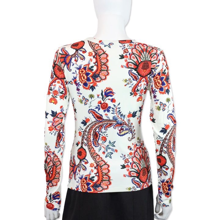 Paco Rabanne White Paisley Jersey Drapé Pression Long Sleeve Top