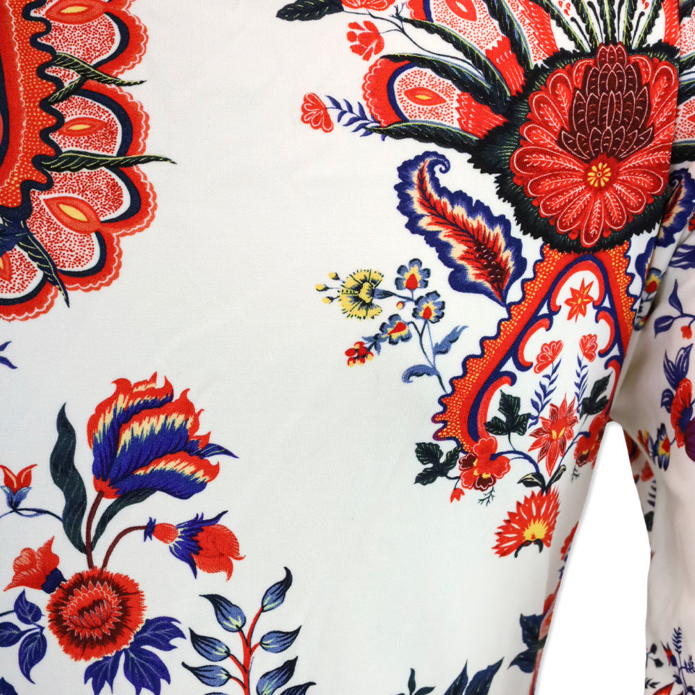 Paco Rabanne White Paisley Jersey Drapé Pression Long Sleeve Top