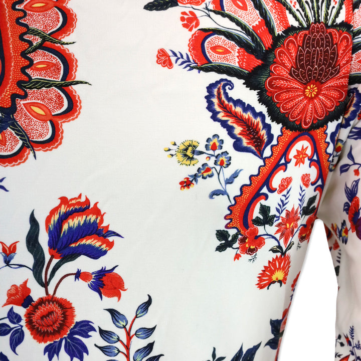 Paco Rabanne White Paisley Jersey Drapé Pression Long Sleeve Top