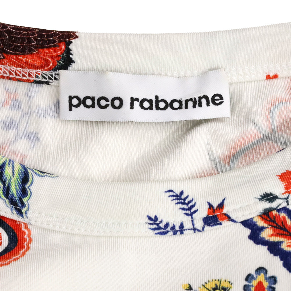 Paco Rabanne White Paisley Jersey Drapé Pression Long Sleeve Top
