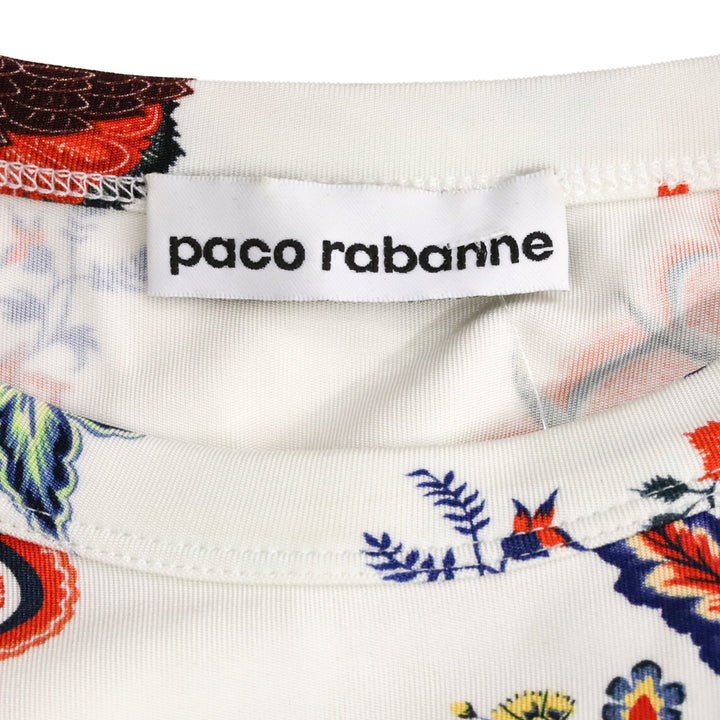 Paco Rabanne White Paisley Jersey Drapé Pression Long Sleeve Top