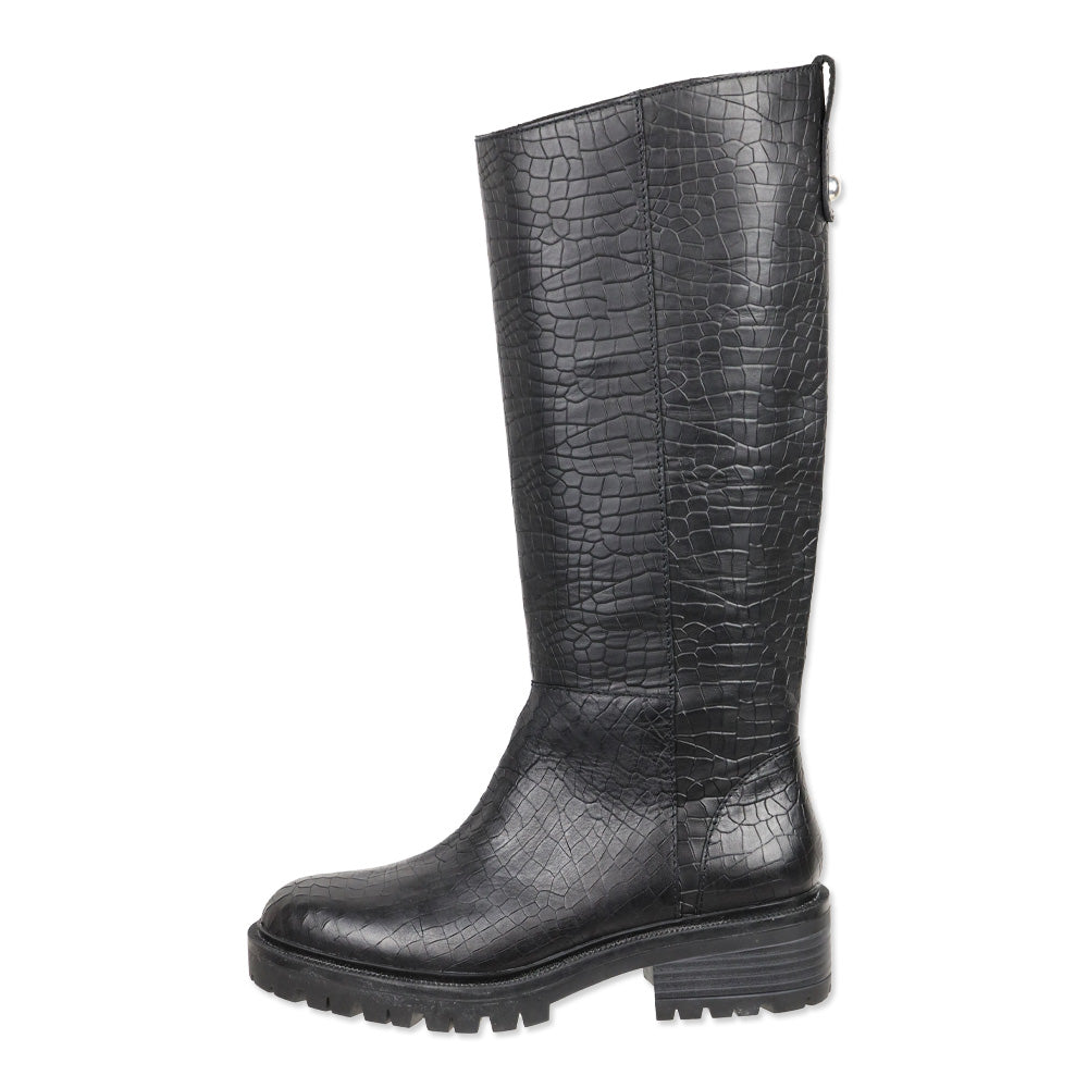 Paige Bella Black Croc Embossed Leather Knee High Boots