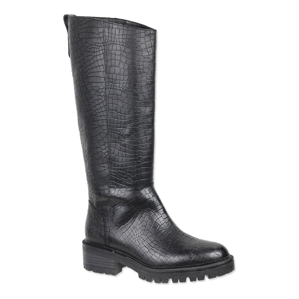 Paige Bella Black Croc Embossed Leather Knee High Boots