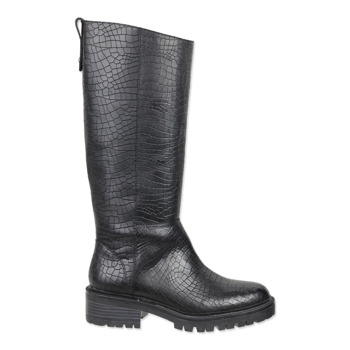 Paige Bella Black Croc Embossed Leather Knee High Boots