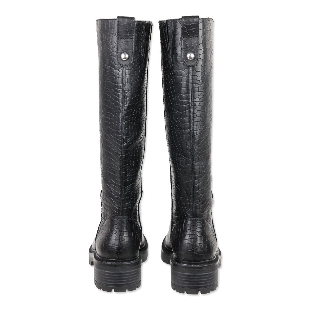 Paige Bella Black Croc Embossed Leather Knee High Boots