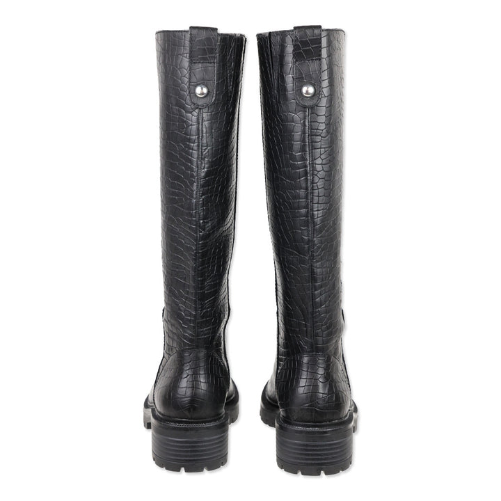 Paige Bella Black Croc Embossed Leather Knee High Boots