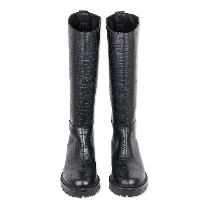 Paige Bella Black Croc Embossed Leather Knee High Boots