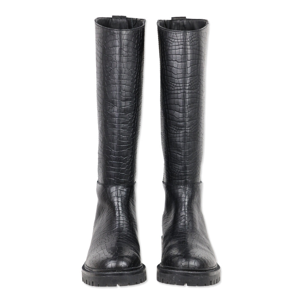 Paige Bella Black Croc Embossed Leather Knee High Boots