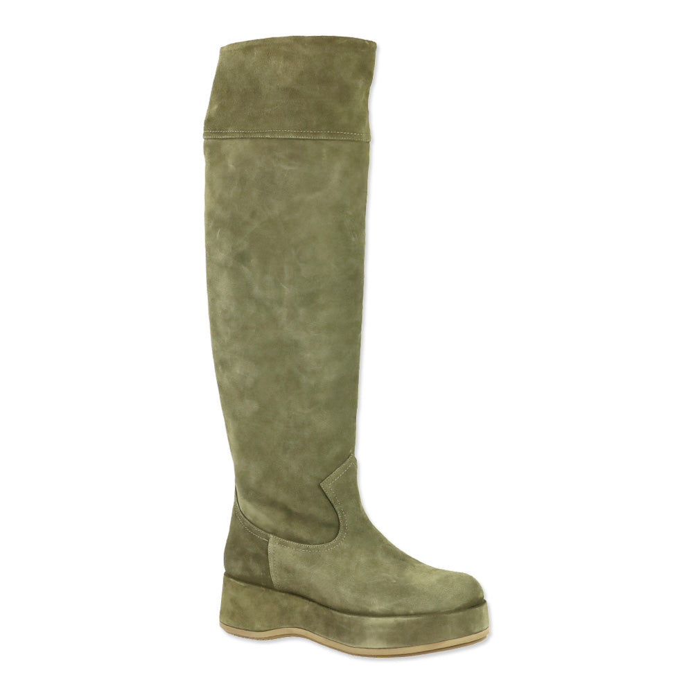 Paloma Barcelo Roy Crosta Olive Suede Over-The-Knee Platform Boots