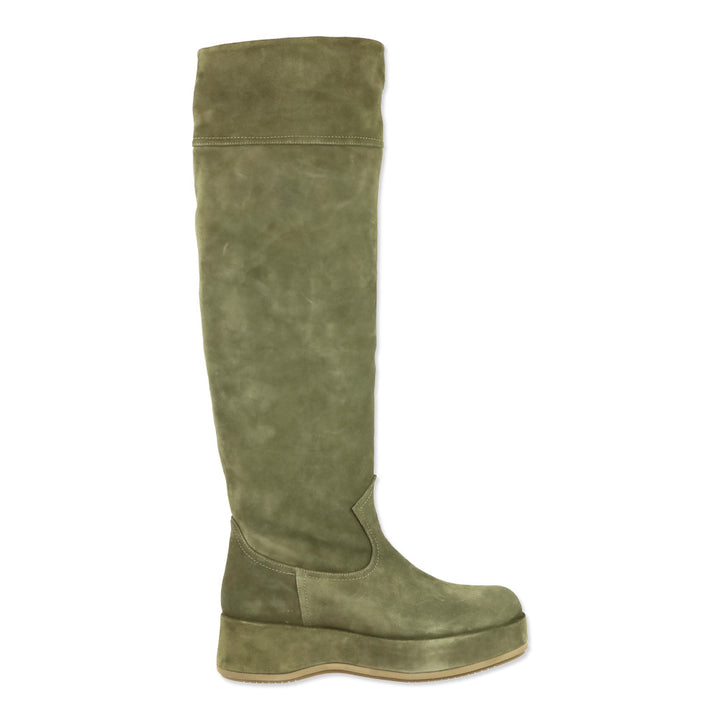 Paloma Barcelo Roy Crosta Olive Suede Over-The-Knee Platform Boots