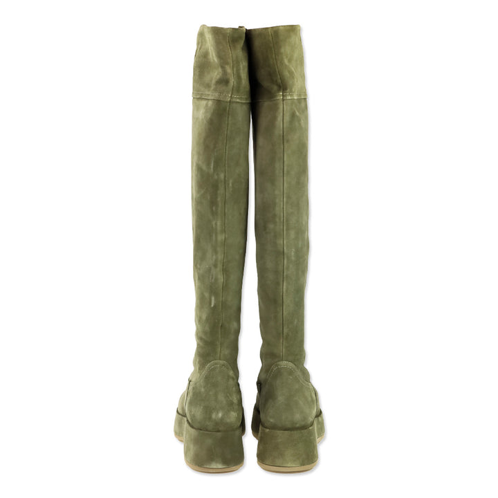 Paloma Barcelo Roy Crosta Olive Suede Over-The-Knee Platform Boots