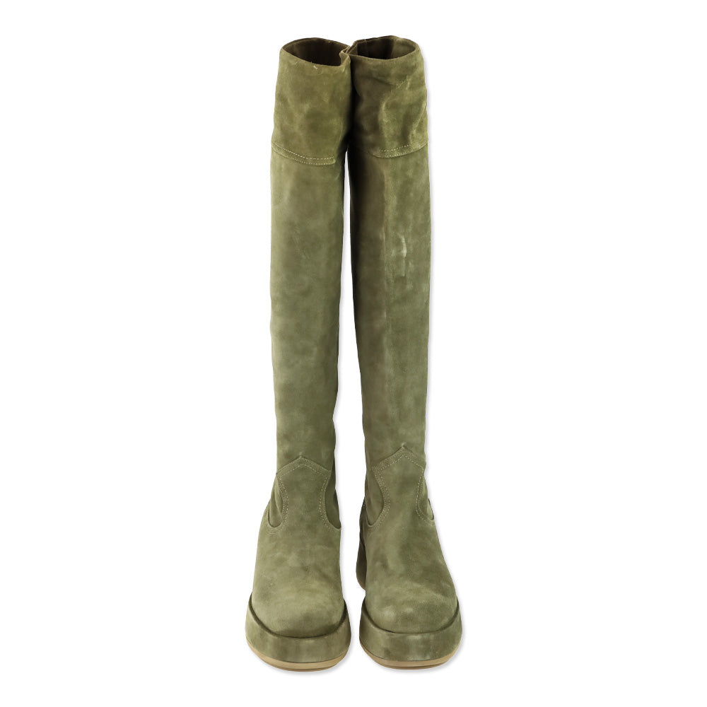 Paloma Barcelo Roy Crosta Olive Suede Over-The-Knee Platform Boots