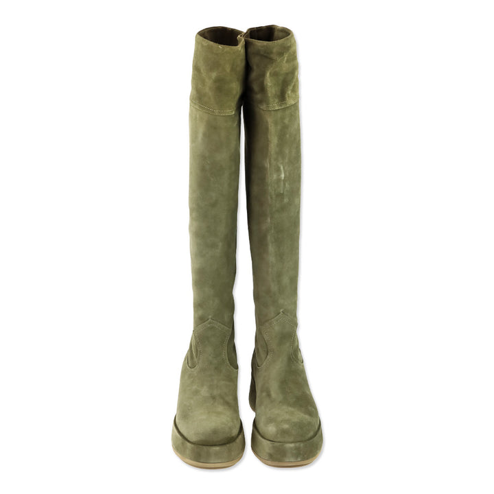 Paloma Barcelo Roy Crosta Olive Suede Over-The-Knee Platform Boots