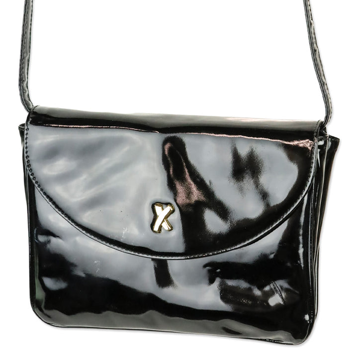Paloma Picasso Black Patent Leather Crossbody Saddle Bag