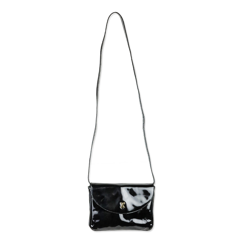 Paloma Picasso Black Patent Leather Crossbody Saddle Bag