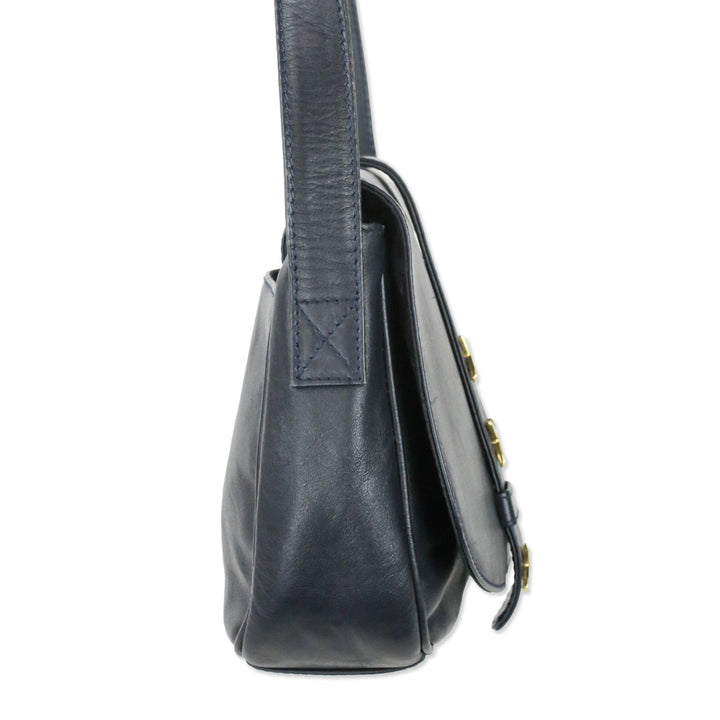 Paloma Picasso Navy Leather Flap Crossbody Saddle Bag