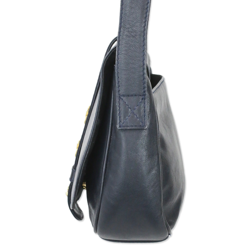 Paloma Picasso Navy Leather Flap Crossbody Saddle Bag