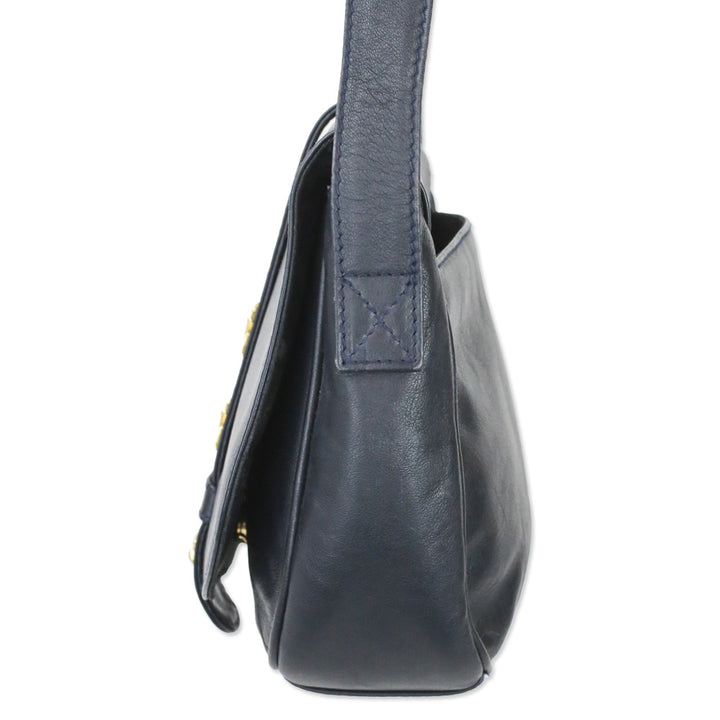 Paloma Picasso Navy Leather Flap Crossbody Saddle Bag