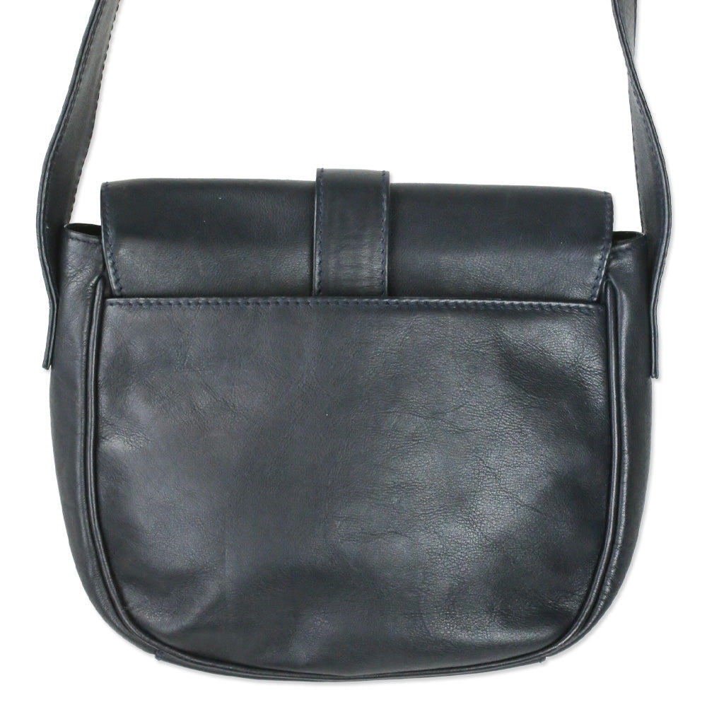 Paloma Picasso Navy Leather Flap Crossbody Saddle Bag