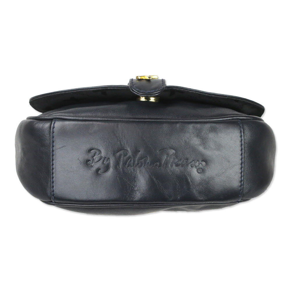 Paloma Picasso Navy Leather Flap Crossbody Saddle Bag