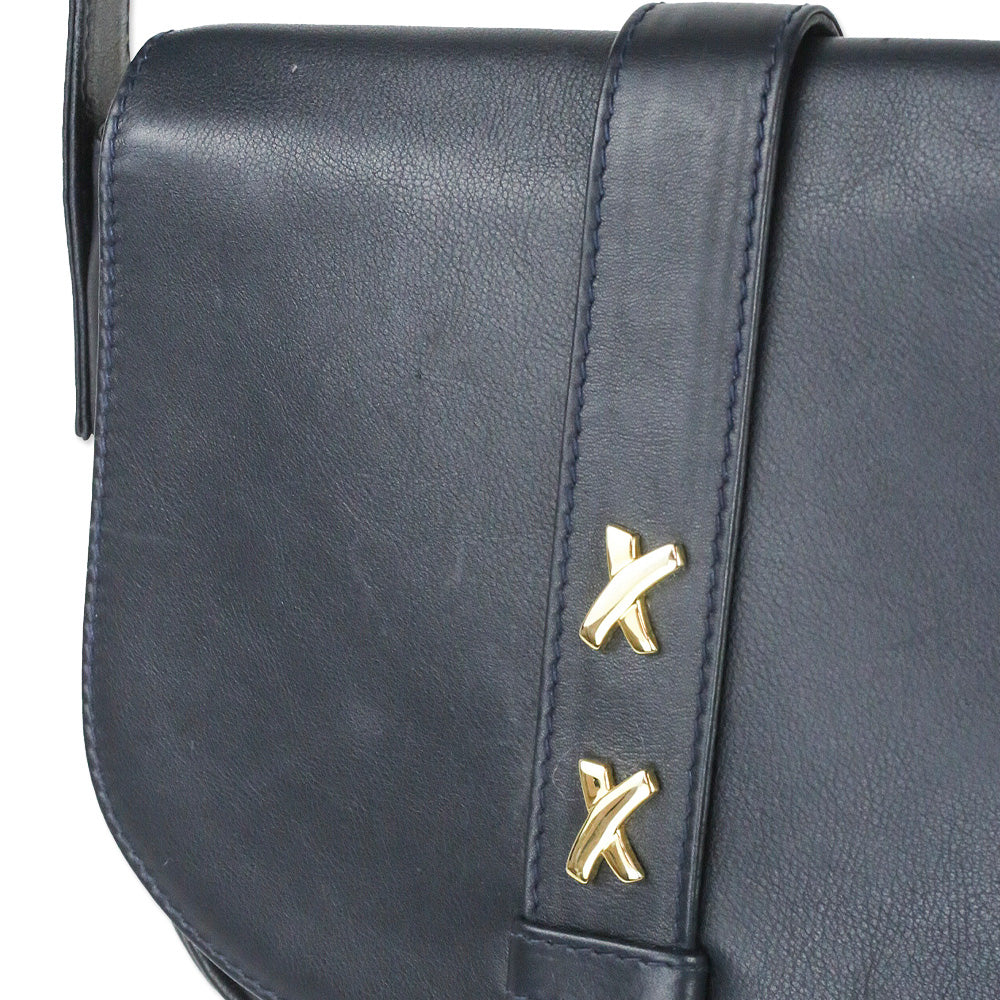 Paloma Picasso Navy Leather Flap Crossbody Saddle Bag