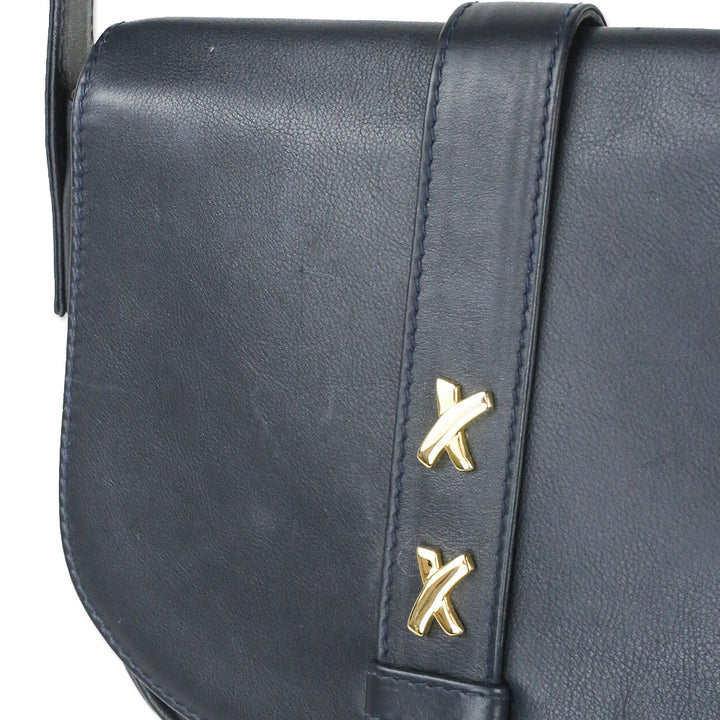 Paloma Picasso Navy Leather Flap Crossbody Saddle Bag