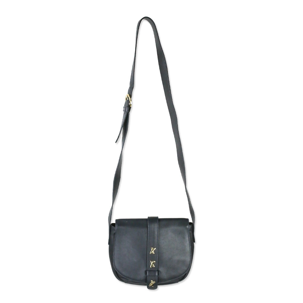 Paloma Picasso Navy Leather Flap Crossbody Saddle Bag