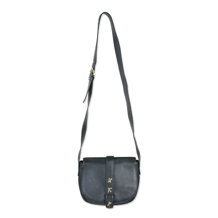 Paloma Picasso Navy Leather Flap Crossbody Saddle Bag