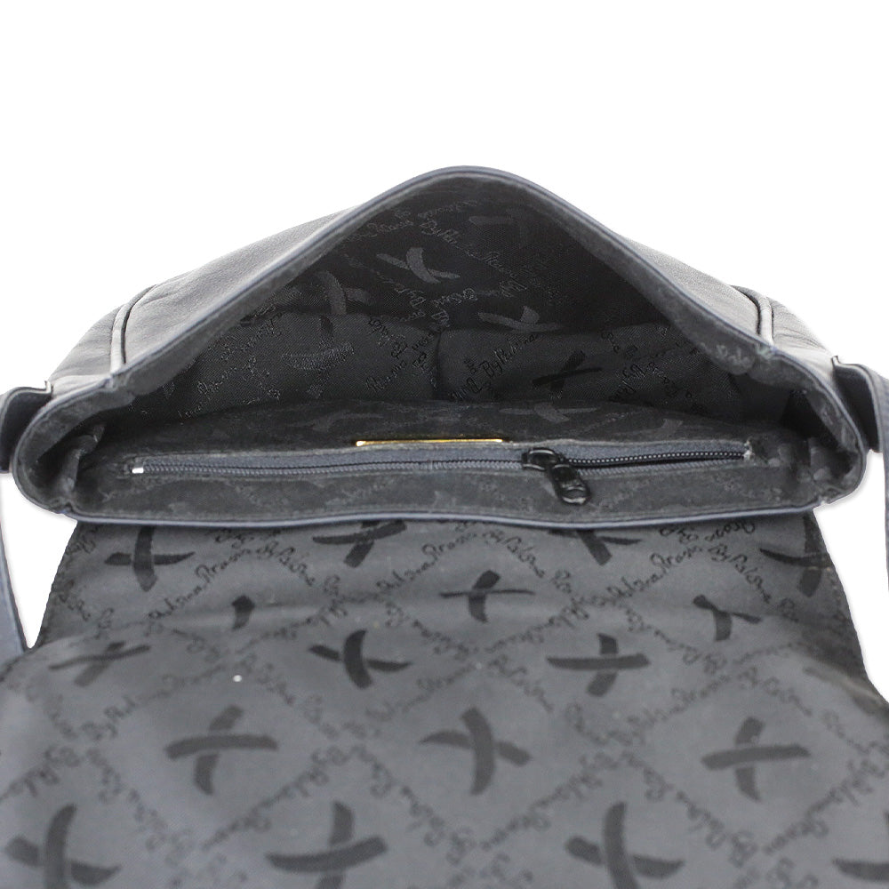 Paloma Picasso Navy Leather Flap Crossbody Saddle Bag