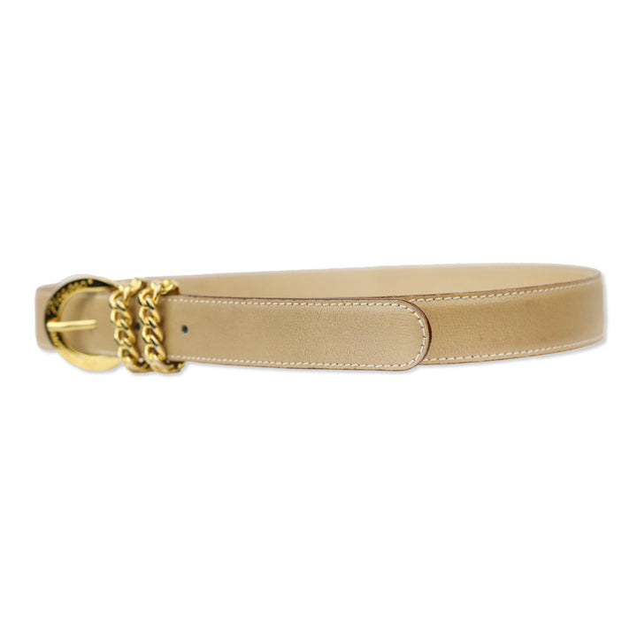 Paloma Picasso Vintage Tan Leather Belt with Gold Chain Link Buckle