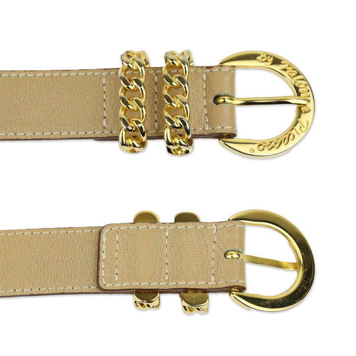 Paloma Picasso Vintage Tan Leather Belt with Gold Chain Link Buckle