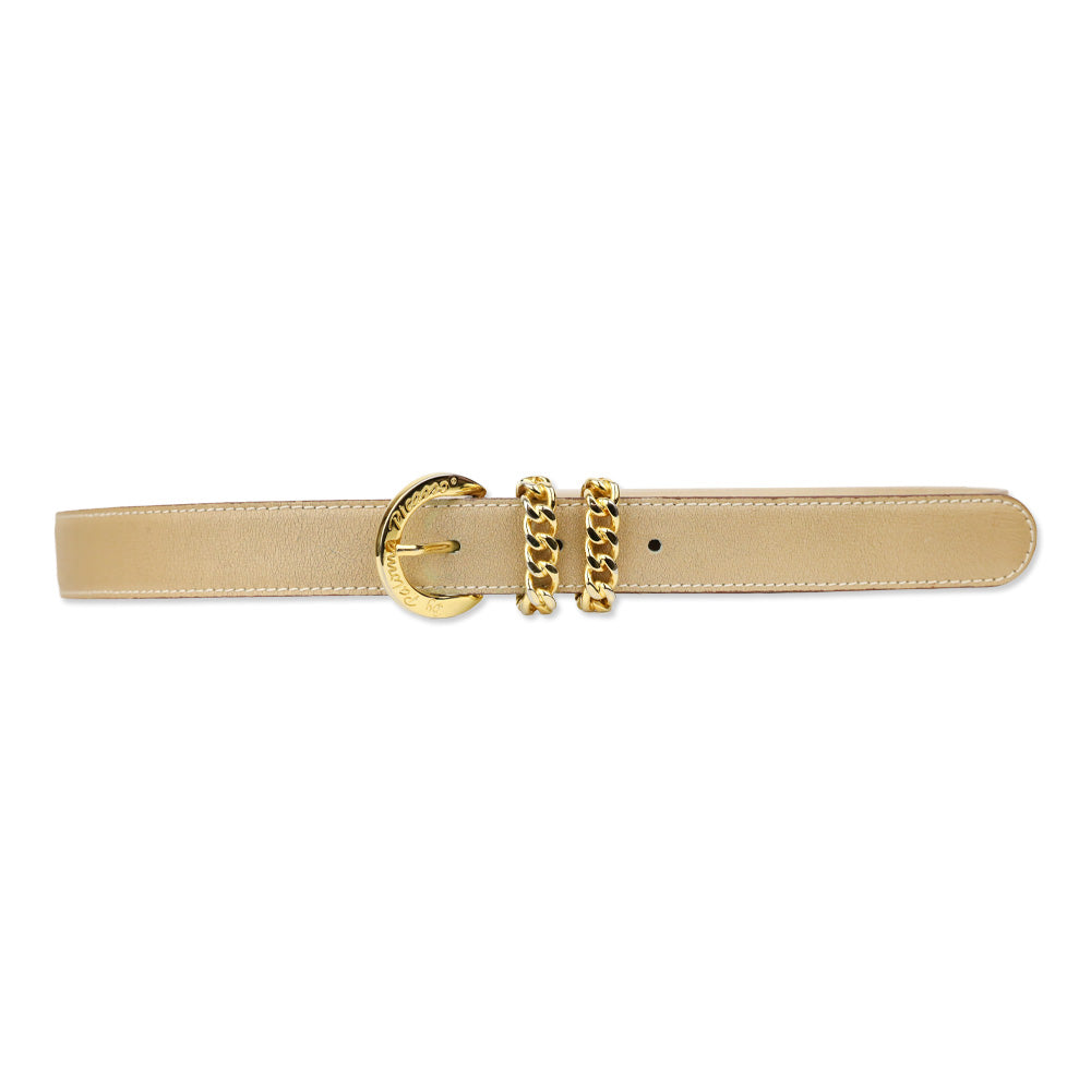 Paloma Picasso Vintage Tan Leather Belt with Gold Chain Link Buckle