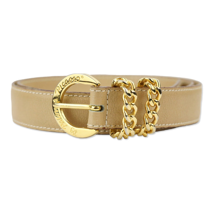 Paloma Picasso Vintage Tan Leather Belt with Gold Chain Link Buckle
