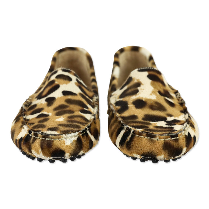 Paola Bentini Leopard Print Calf Hair Driving Loafers