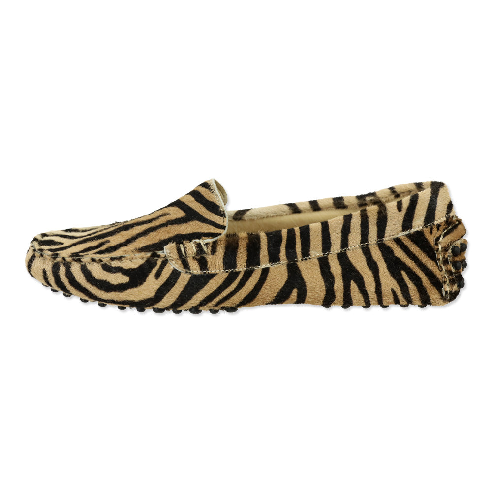 Paola Bentini Tiger Print Calf Hair Driving Loafers