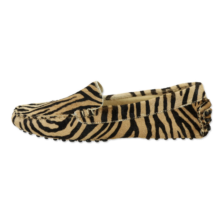 Paola Bentini Tiger Print Calf Hair Driving Loafers