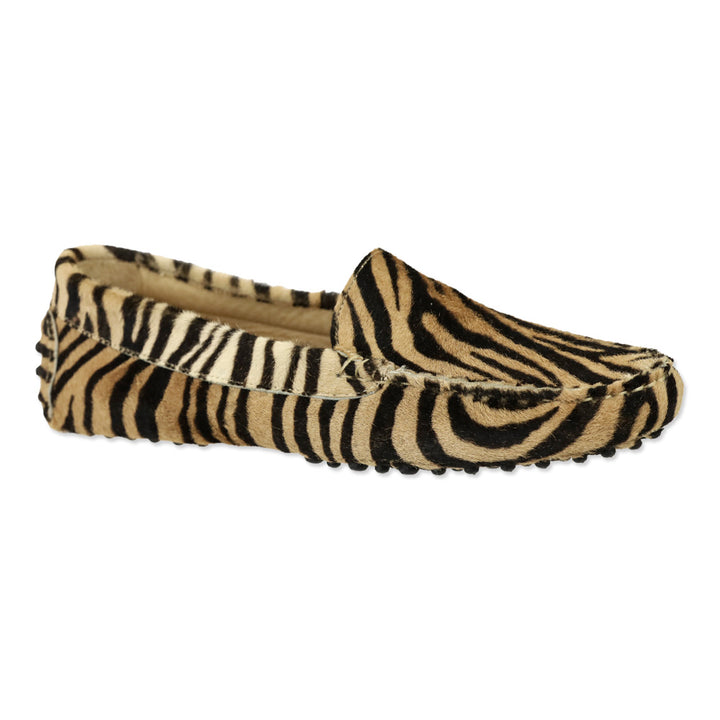 Paola Bentini Tiger Print Calf Hair Driving Loafers