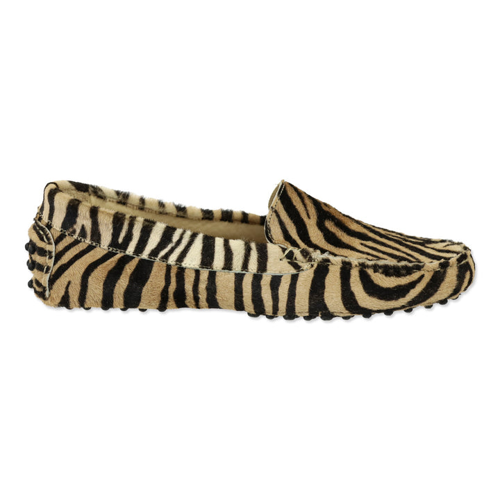 Paola Bentini Tiger Print Calf Hair Driving Loafers