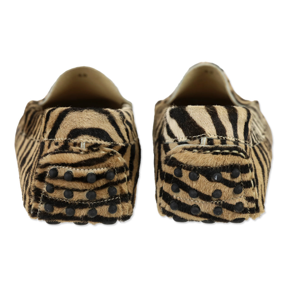 Paola Bentini Tiger Print Calf Hair Driving Loafers