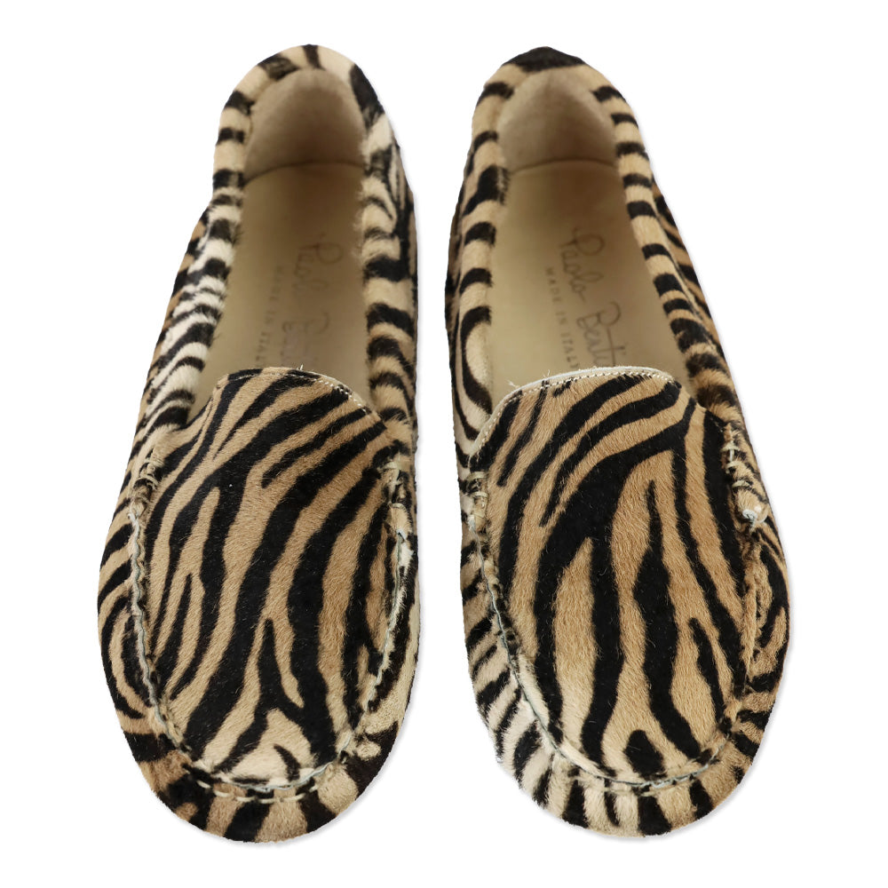 Paola Bentini Tiger Print Calf Hair Driving Loafers