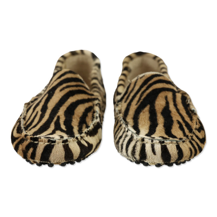Paola Bentini Tiger Print Calf Hair Driving Loafers