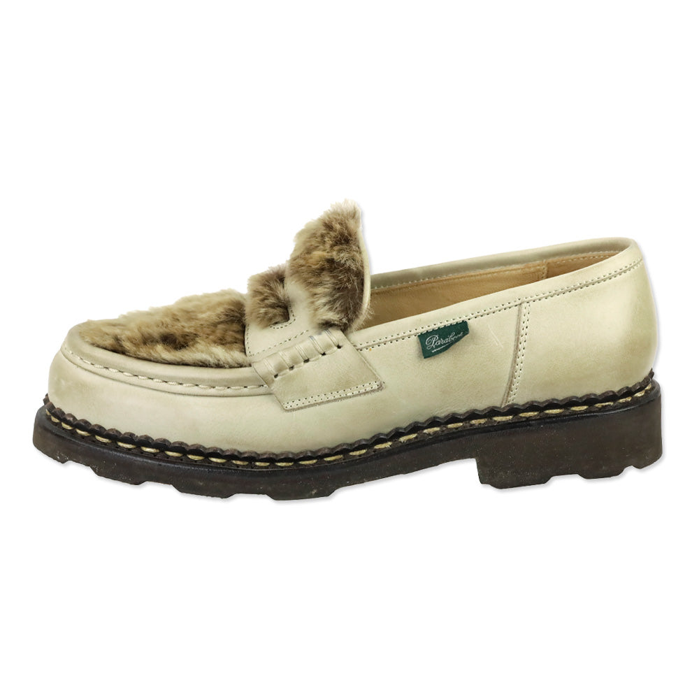 Paraboot Orsay Lapin Beige Leather Rabbit Fur Penny Loafer
