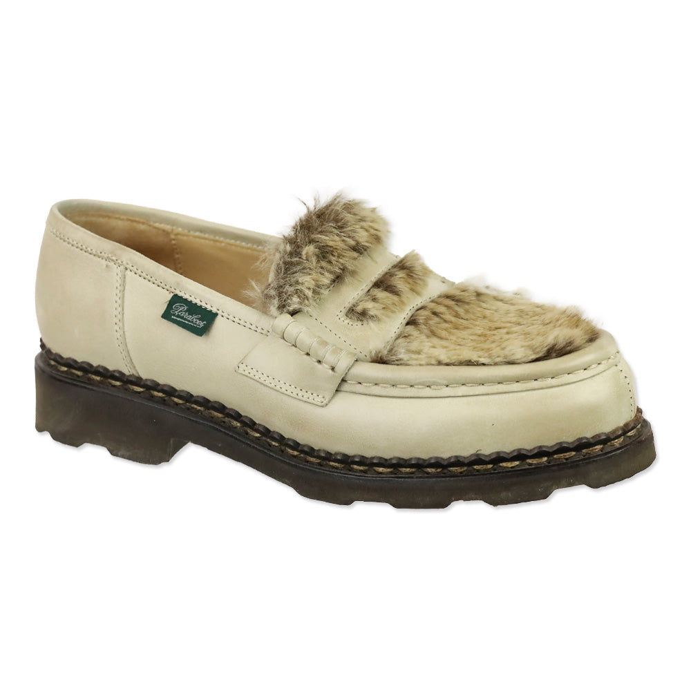 Paraboot Orsay Lapin Beige Leather Rabbit Fur Penny Loafer