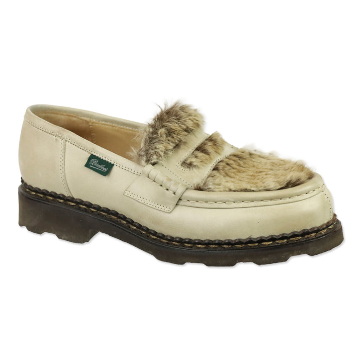 Paraboot Orsay Lapin Beige Leather Rabbit Fur Penny Loafer