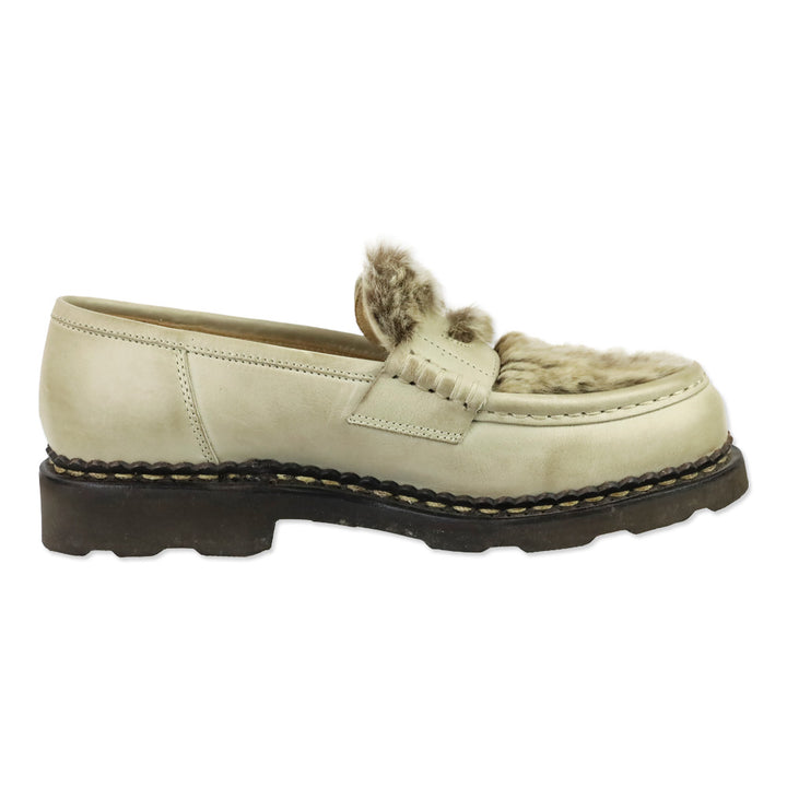 Paraboot Orsay Lapin Beige Leather Rabbit Fur Penny Loafer