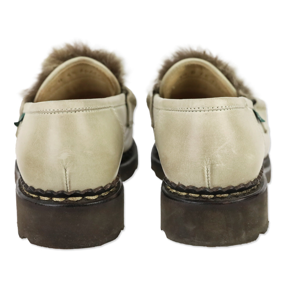 Paraboot Orsay Lapin Beige Leather Rabbit Fur Penny Loafer