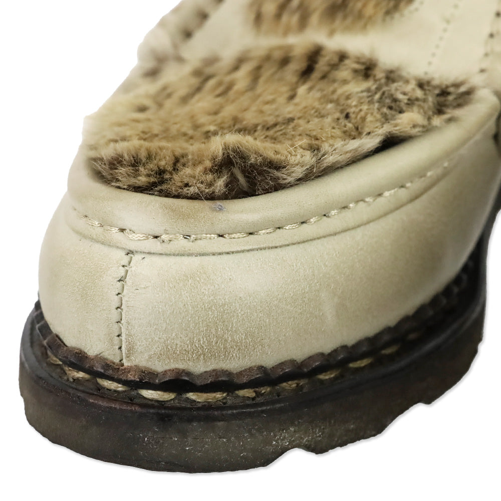 Paraboot Orsay Lapin Beige Leather Rabbit Fur Penny Loafer