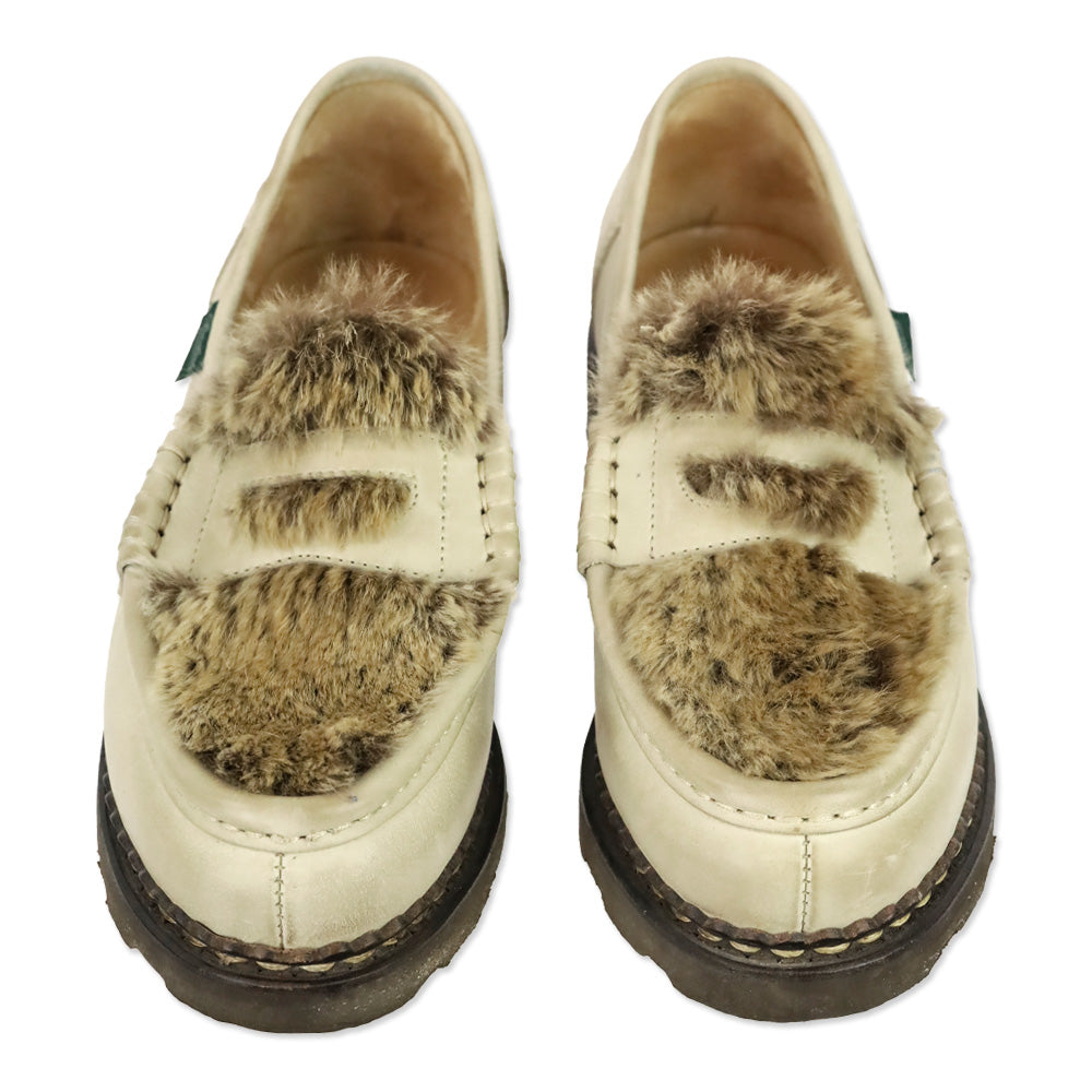 Paraboot Orsay Lapin Beige Leather Rabbit Fur Penny Loafer